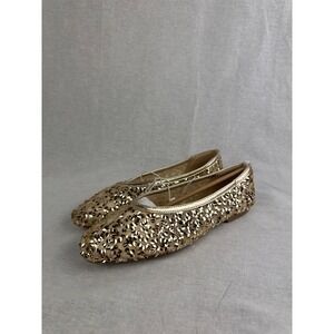 A New Day Gold Sequin Ballet Flats Memory Foam Almond Toe Slip On Shoes Size 7